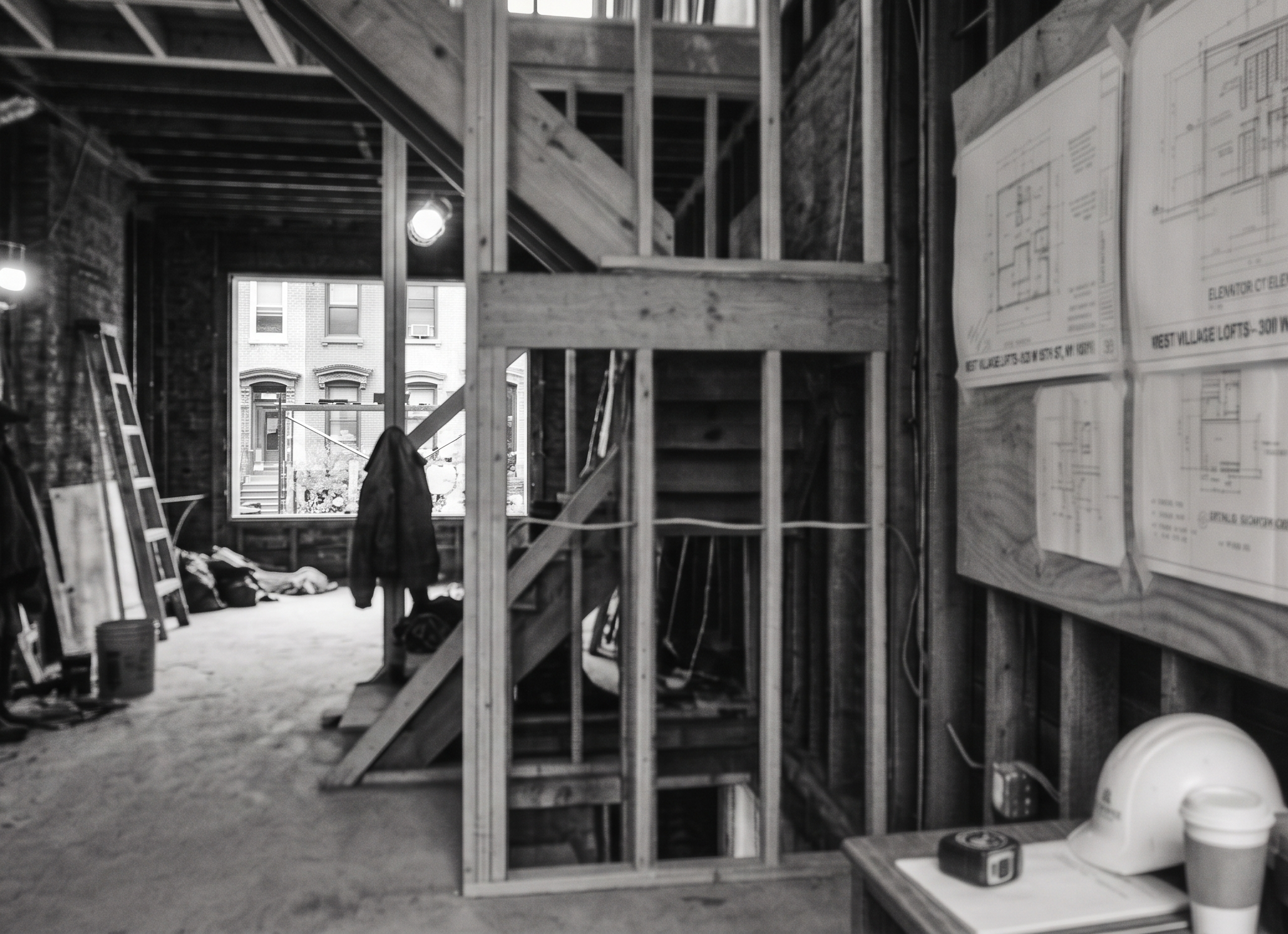 Construction site — framing and drawings